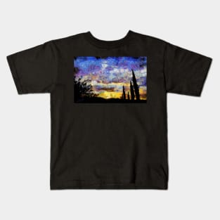 Cypress trees at sunset Kids T-Shirt